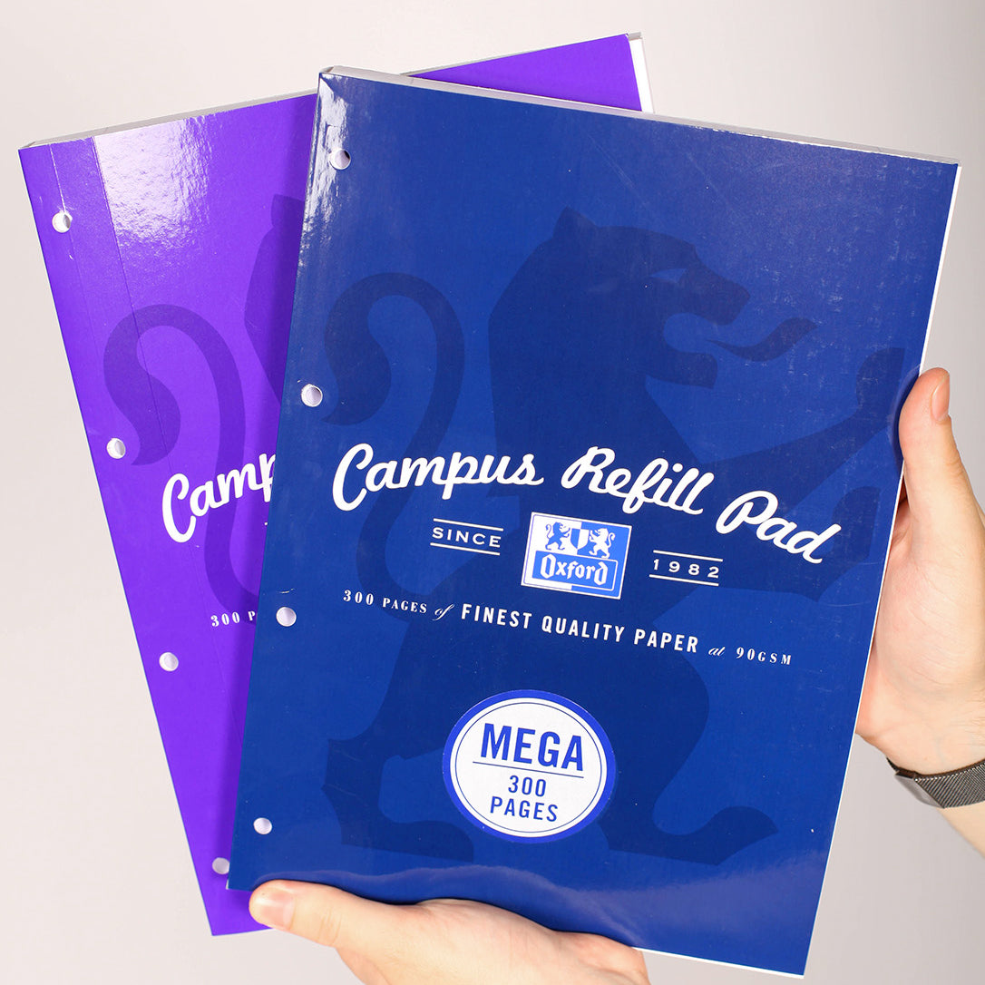 Oxford Campus A4 Refill Pad – 300 Pages, 90gsm Optik Paper, 4-Hole Punched (Navy Cover)